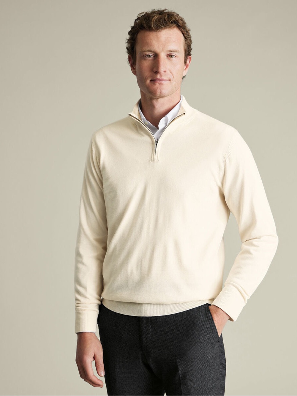 Charles Tyrwhitt Men's Half-Zip Sweater in Cream